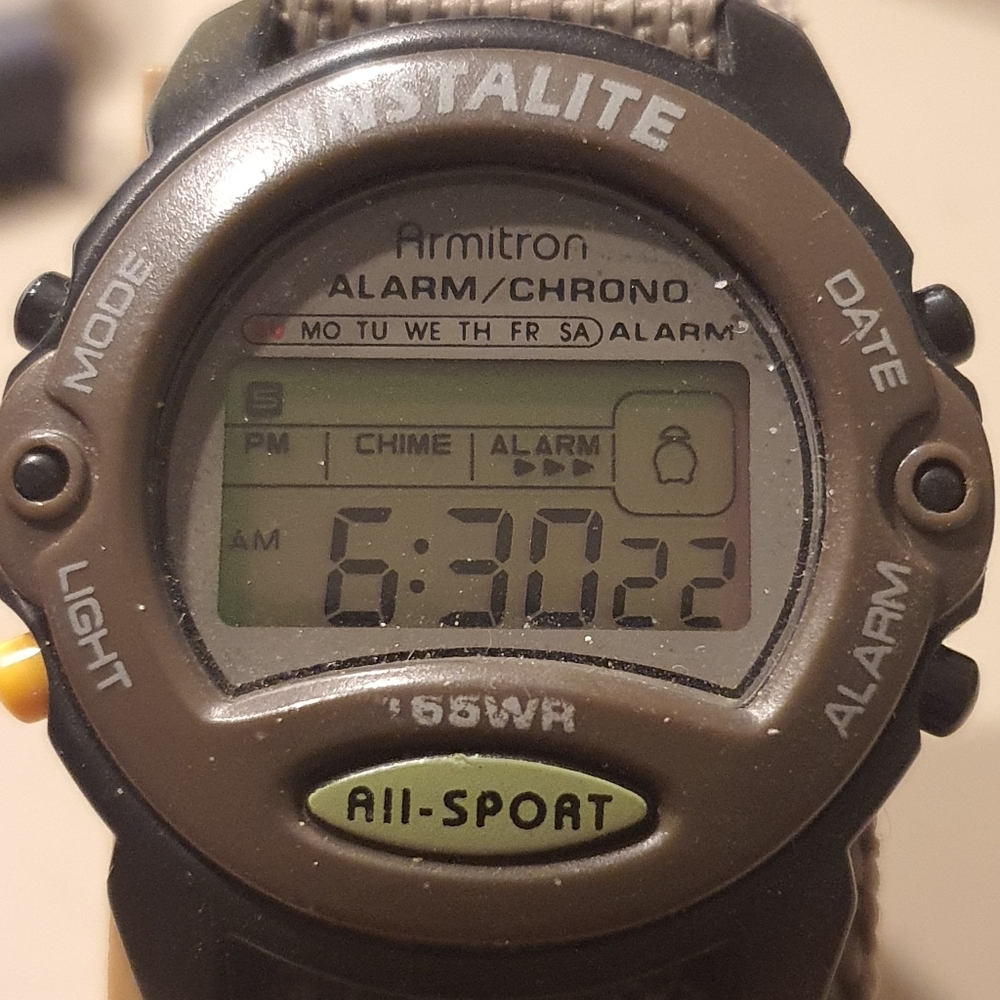 10/$20 Vtg Armitron All Sport Brown/Tan Nylon Digital Alarm Chrono Men's Watch